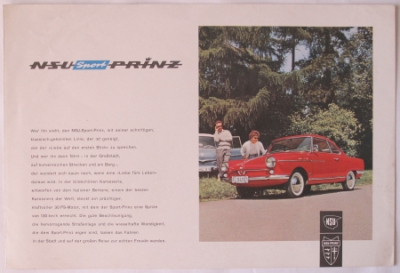 NSU Sport Prinz Brochure 4 sides 1962